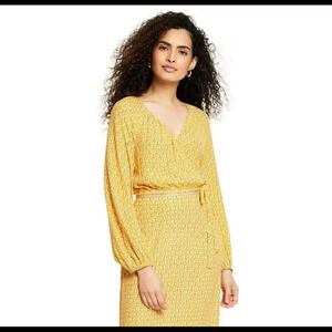 NWT Rhode Women's Dainty Lotus Print Wrap Top Yellow Turquoise Size XXS
